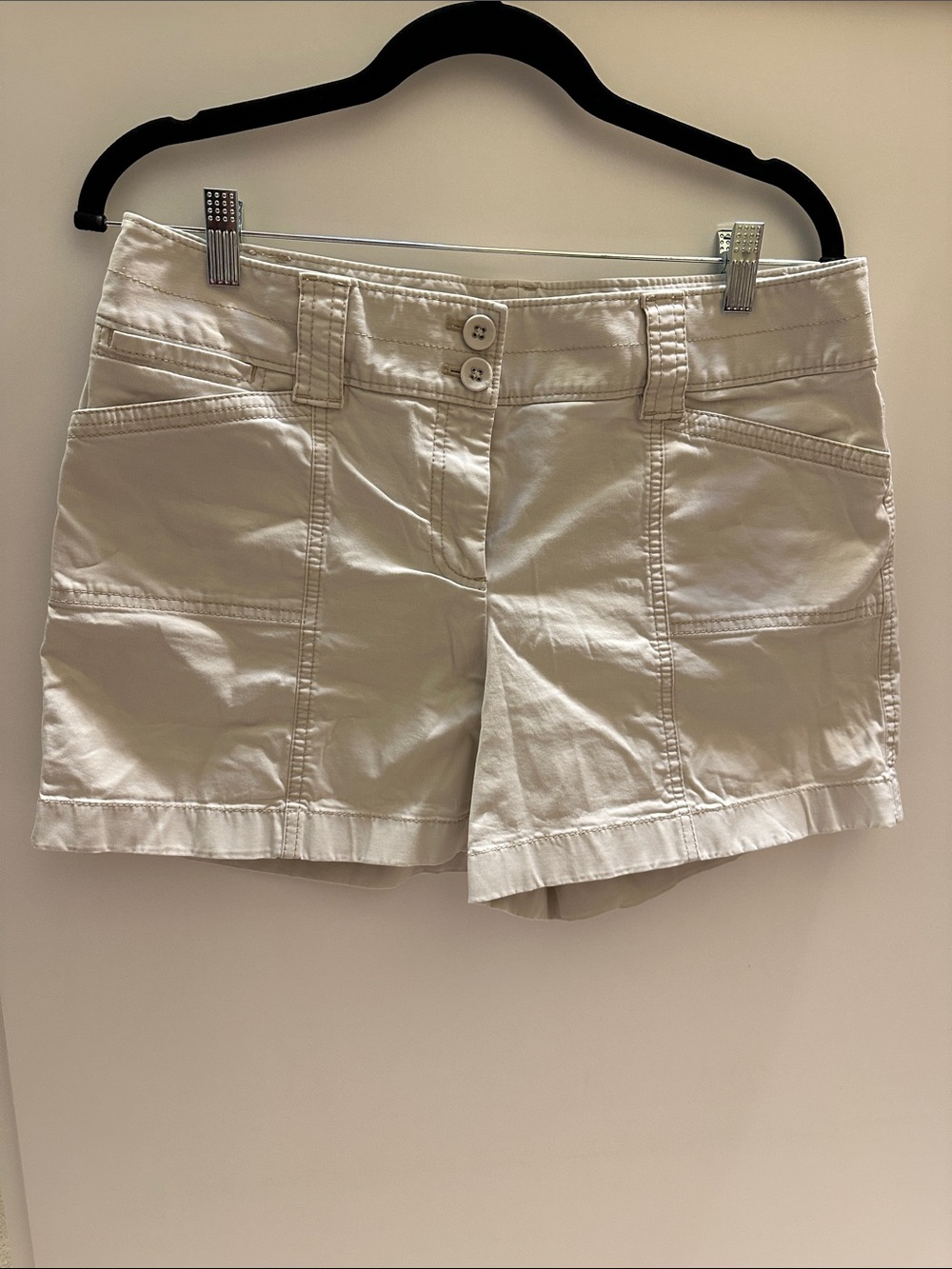 Ann Taylor Khaki Cotton Blend Mid-Rise Shorts